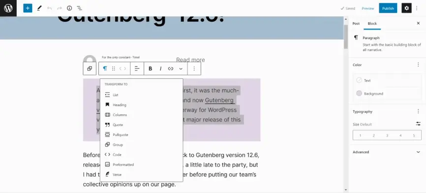 Image: Transform Blocks with Gutenberg 12.6