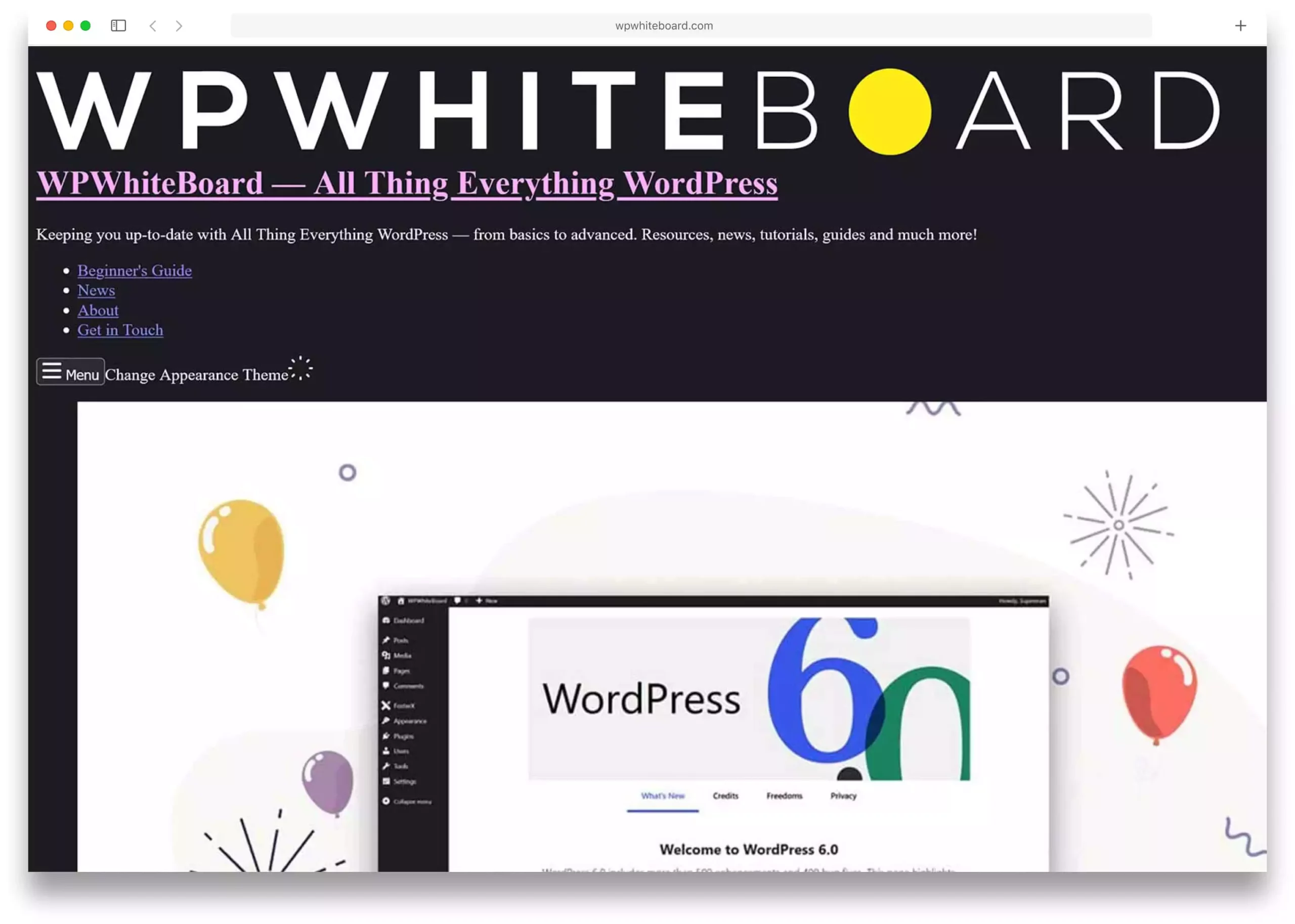 Image: WPWhiteBoard Homepage without CSS