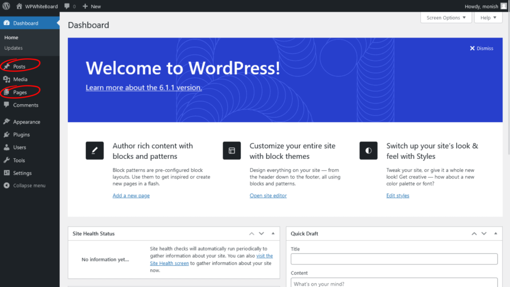 Image: WordPress dashboard