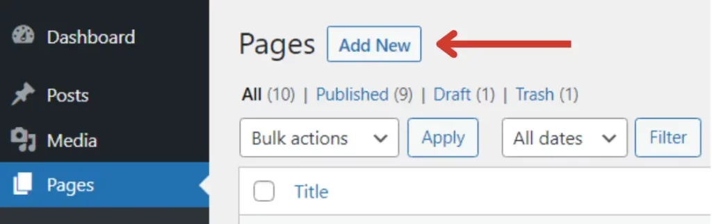 Image: Adding a New Page in WordPress