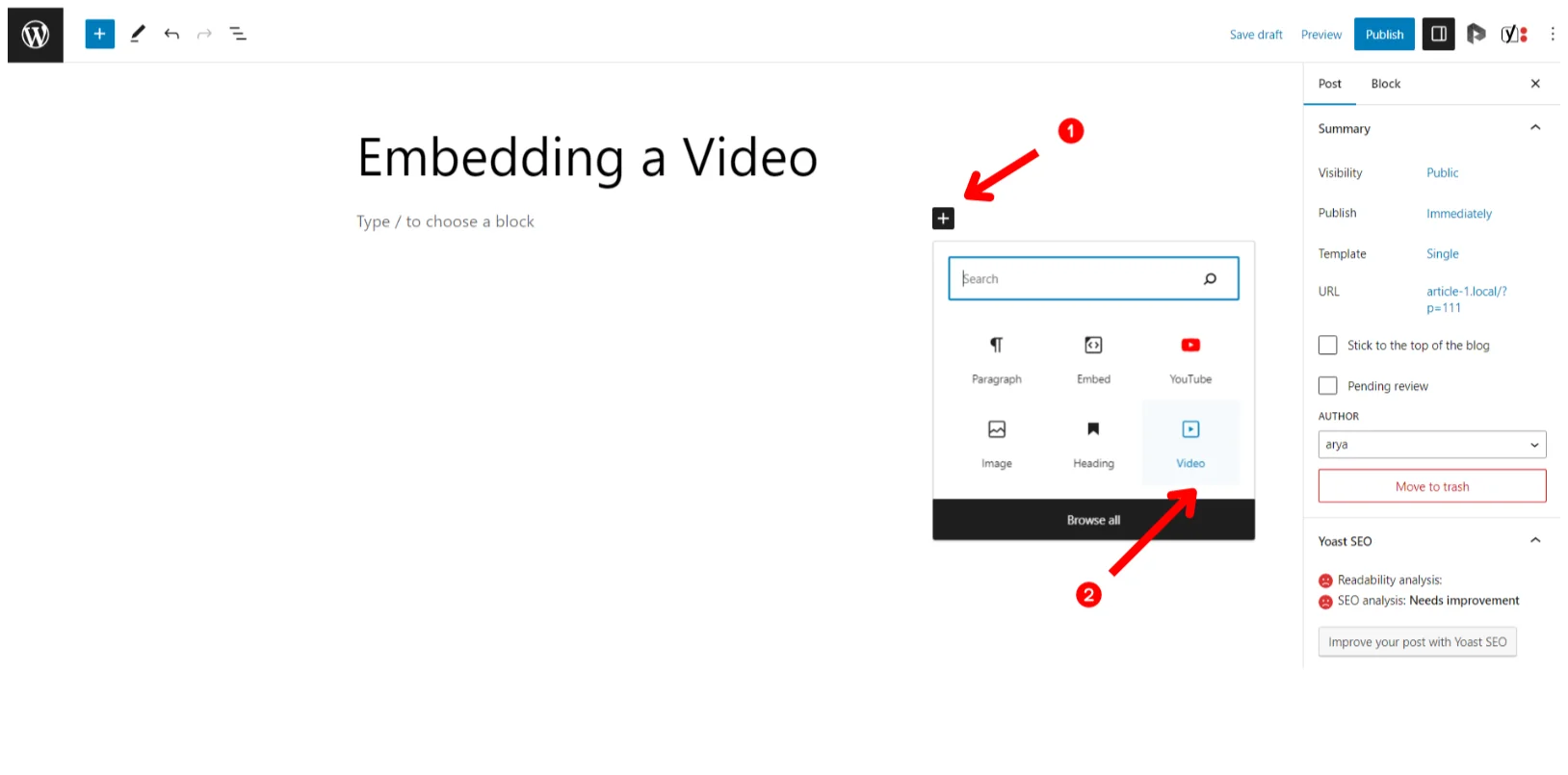 Image: Embedding a Video with the Video Block in WordPress