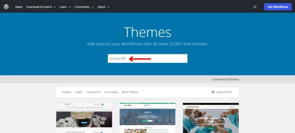Image: Browsing Themes from the WordPress Library