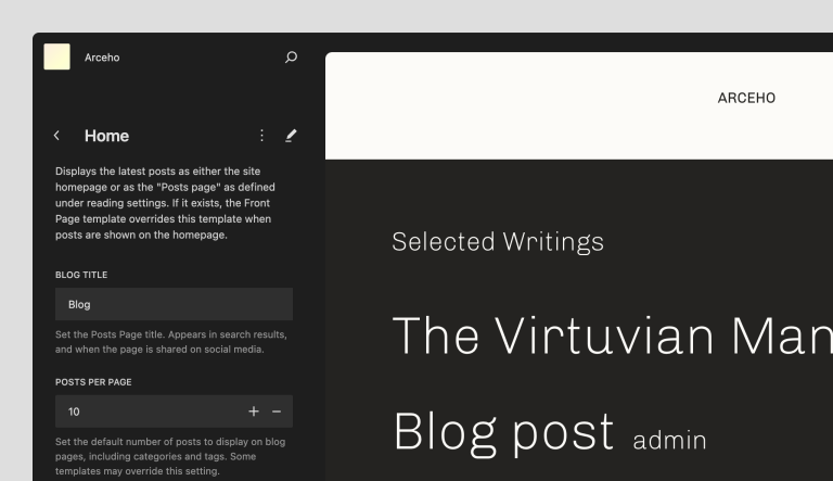 Image: New site editor sidebar in the WordPress Gutenberg 16.1 update