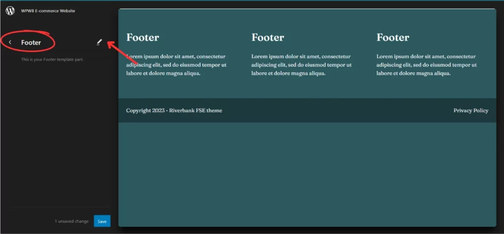 Image: Editing Footer through Template Parts in WordPress