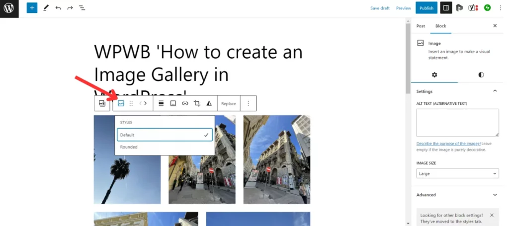 Image: Gallery Block Toolbar Option