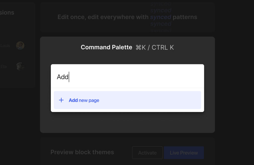 Image: Command Palette added with WordPress 6.3 release